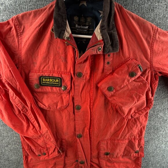 Barbour Washington Waxed Jacket Women Full Zip Red Size Medium Steve Mcqueen - Picture 1 of 16